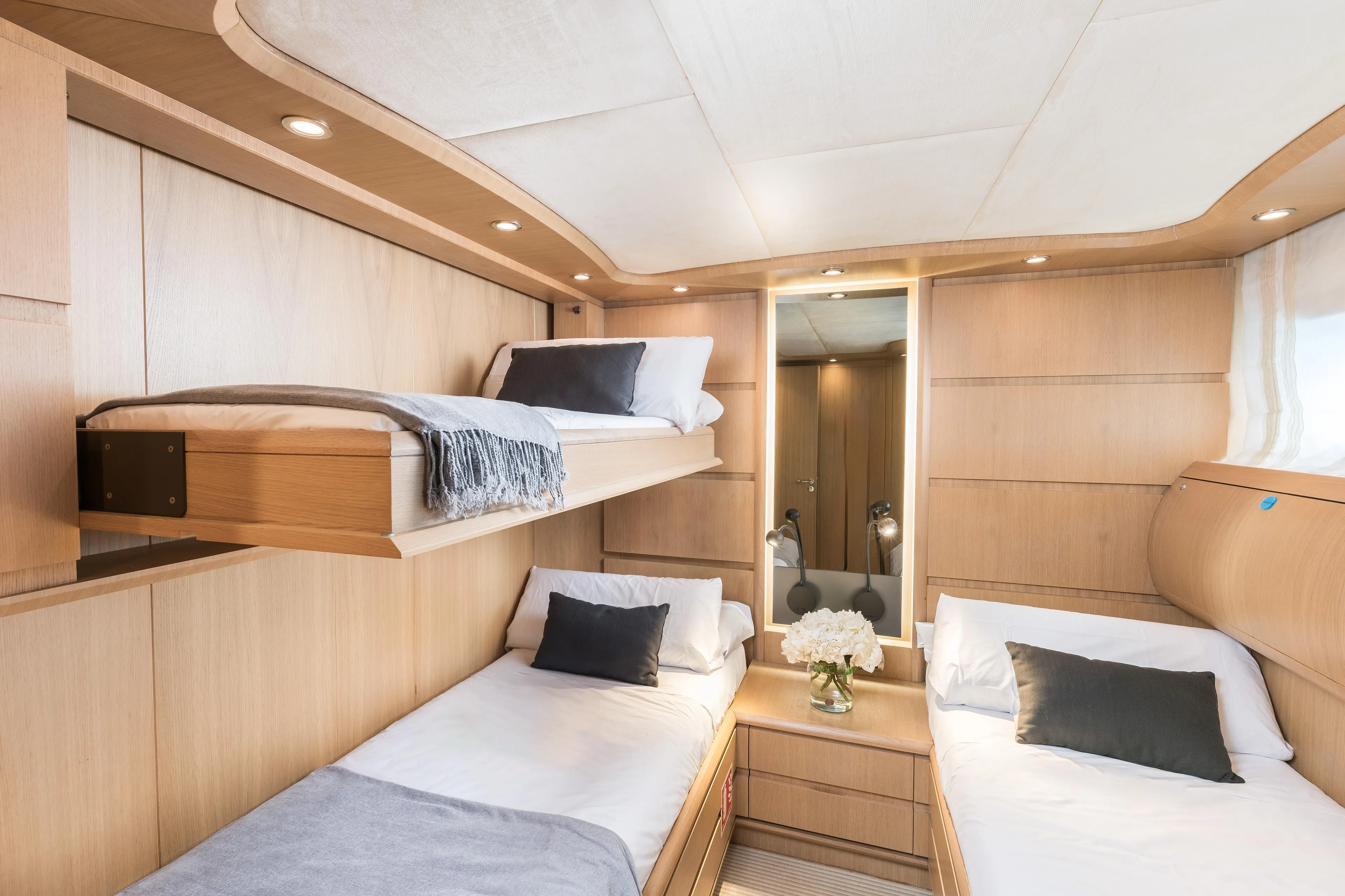  Yacht Photos Pics Luxurious cabin interior of 2005 Astondoa 102 GLX yacht with modern wooden design.