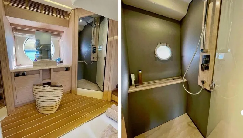 Anahita Yacht Photos Pics Luxurious bathroom interior of 2015 Beneteau Monte Carlo 6 yacht, featuring modern design and amenities.