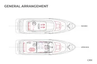 2023 Custom Line Navetta 30 yacht layout, featuring sun and upper deck arrangements.
