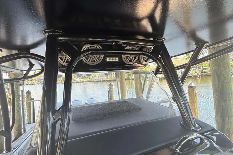  Yacht Photos Pics Interior view of a 2020 Statement 350 Open boat with sleek black framework.