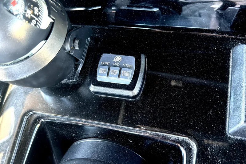  Yacht Photos Pics Control panel of a 2020 Statement 350 Open boat with start/stop buttons.