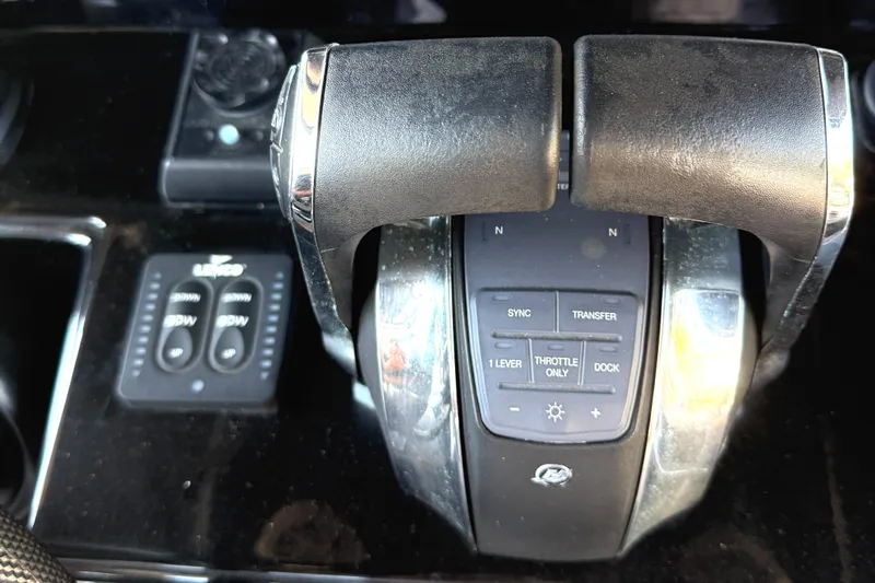  Yacht Photos Pics Throttle controls of a 2020 Statement 350 Open boat.