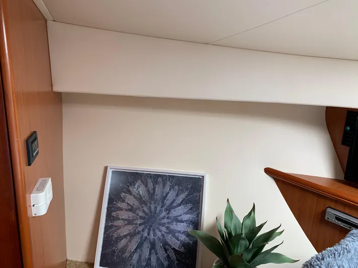 Live Now Yacht Photos Pics Interior of 2012 Silverton 33 Sport Coupe with artwork and plant decor.