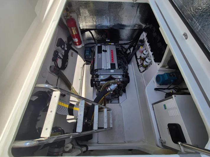  Yacht Photos Pics Engine room of 2024 Leopard 53 Powercat with Yanmar engine and safety equipment.