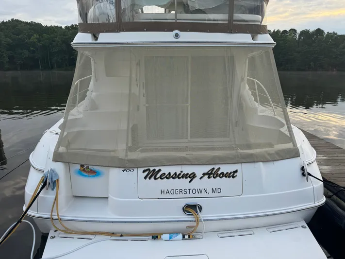 Messing About Yacht Photos Pics 2003 Sea Ray 400 Sedan Bridge boat docked, named "Messing About," Hagerstown, MD.