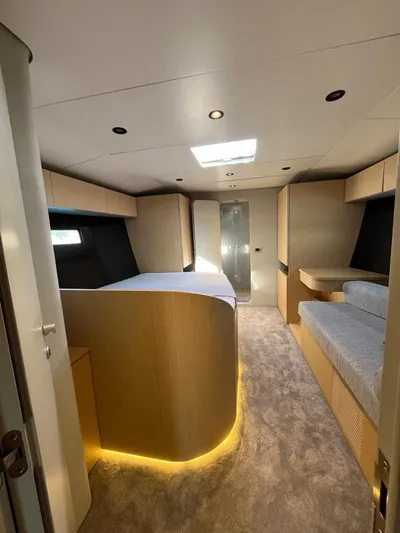  Yacht Photos Pics Luxurious interior of 2004 Vismara V78 yacht with modern design and ambient lighting.