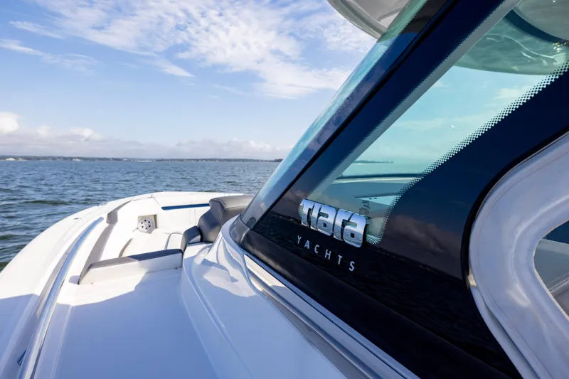 Princess Gia Yacht Photos Pics 2021 Tiara Yachts 43 LS on open water, showcasing sleek design and luxury features.