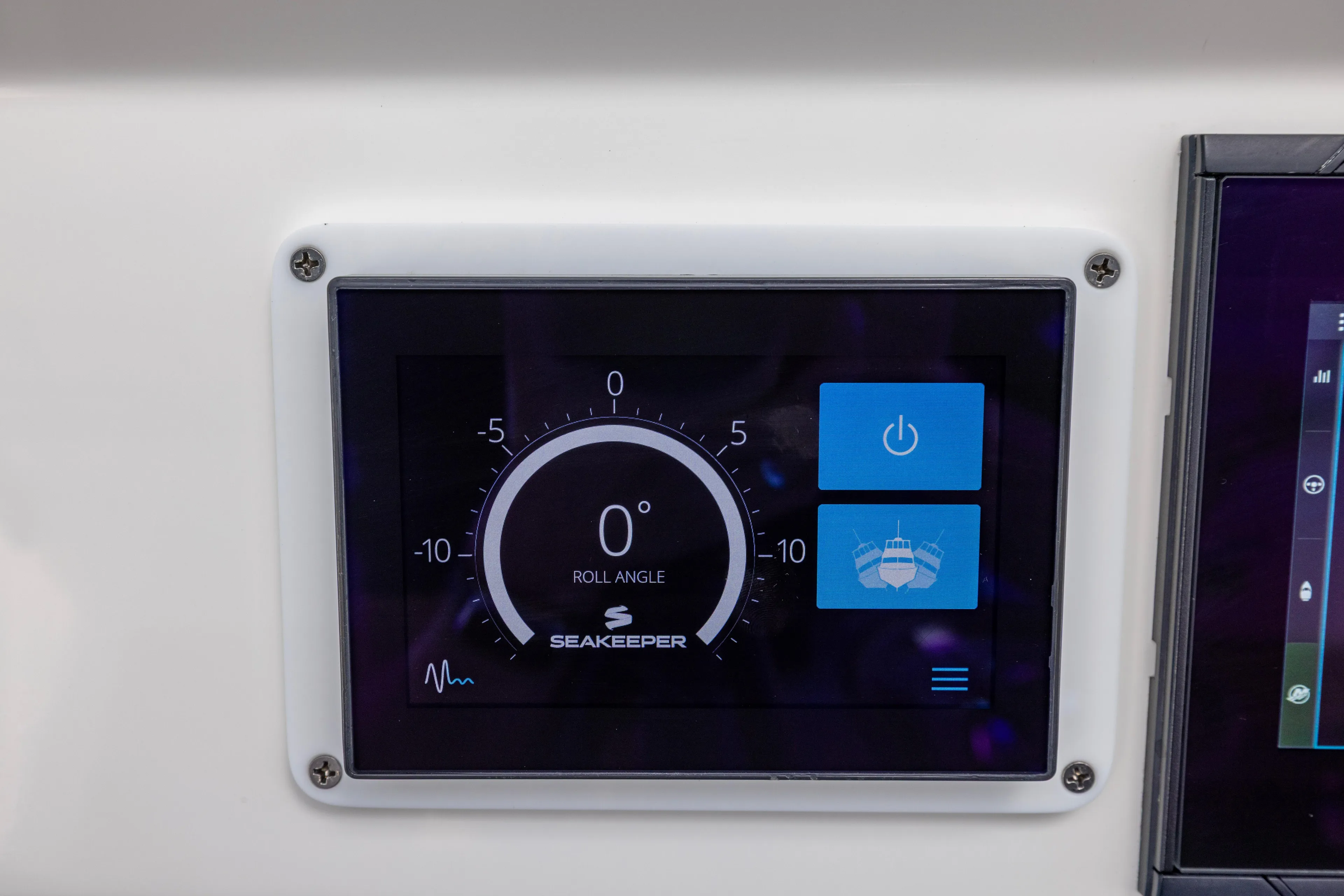 Princess Gia Yacht Photos Pics Seakeeper control panel on 2021 Tiara Yachts 43 LS, displaying roll angle.