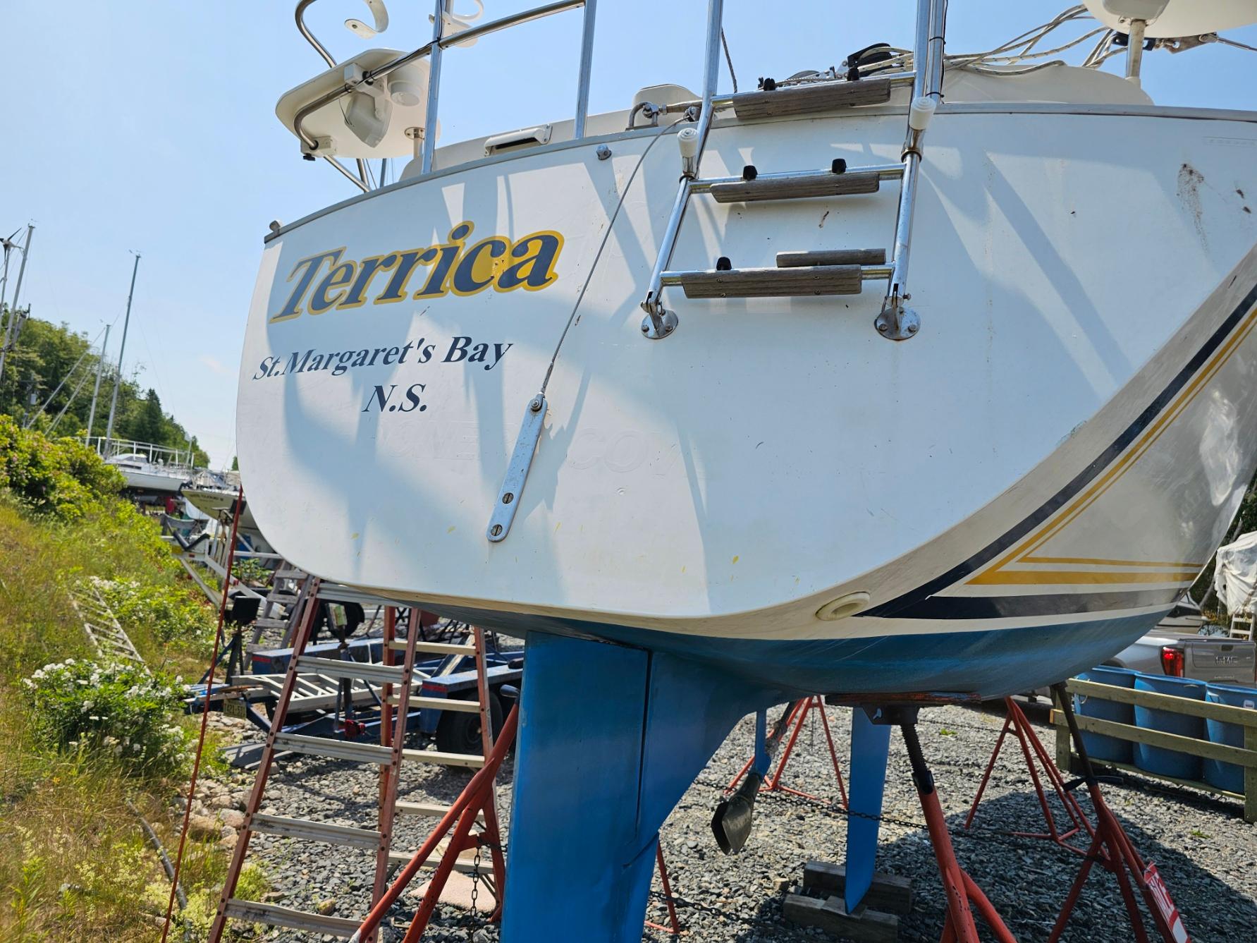 Sailboat "Terrica" in dry dock, St. Margaret's Bay, N.S., CS 30 model, 1987.