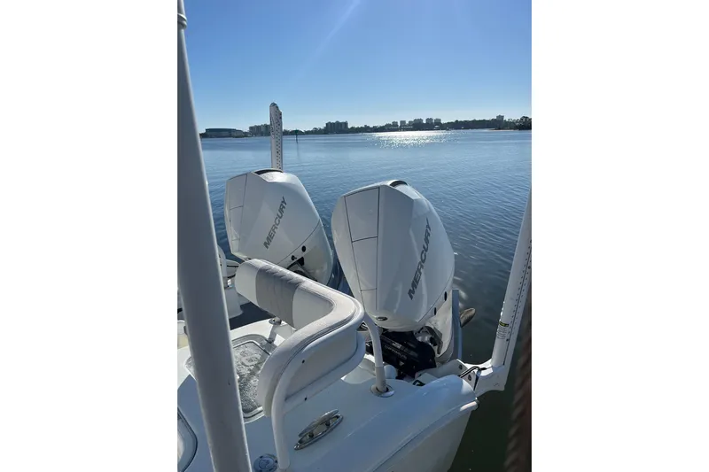  Yacht Photos Pics 2022 Costa Custom Boats 264 with dual Mercury engines on a sunny day.