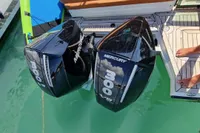 Twin Mercury 300 V8 engines on a 2024 Saxdor 320 GTC boat.