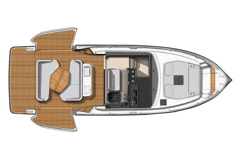  Yacht Photos Pics Manufacturer Provided Image: Top view of 2025 Beneteau Gran Turismo 40 yacht layout, featuring spacious deck and seating.