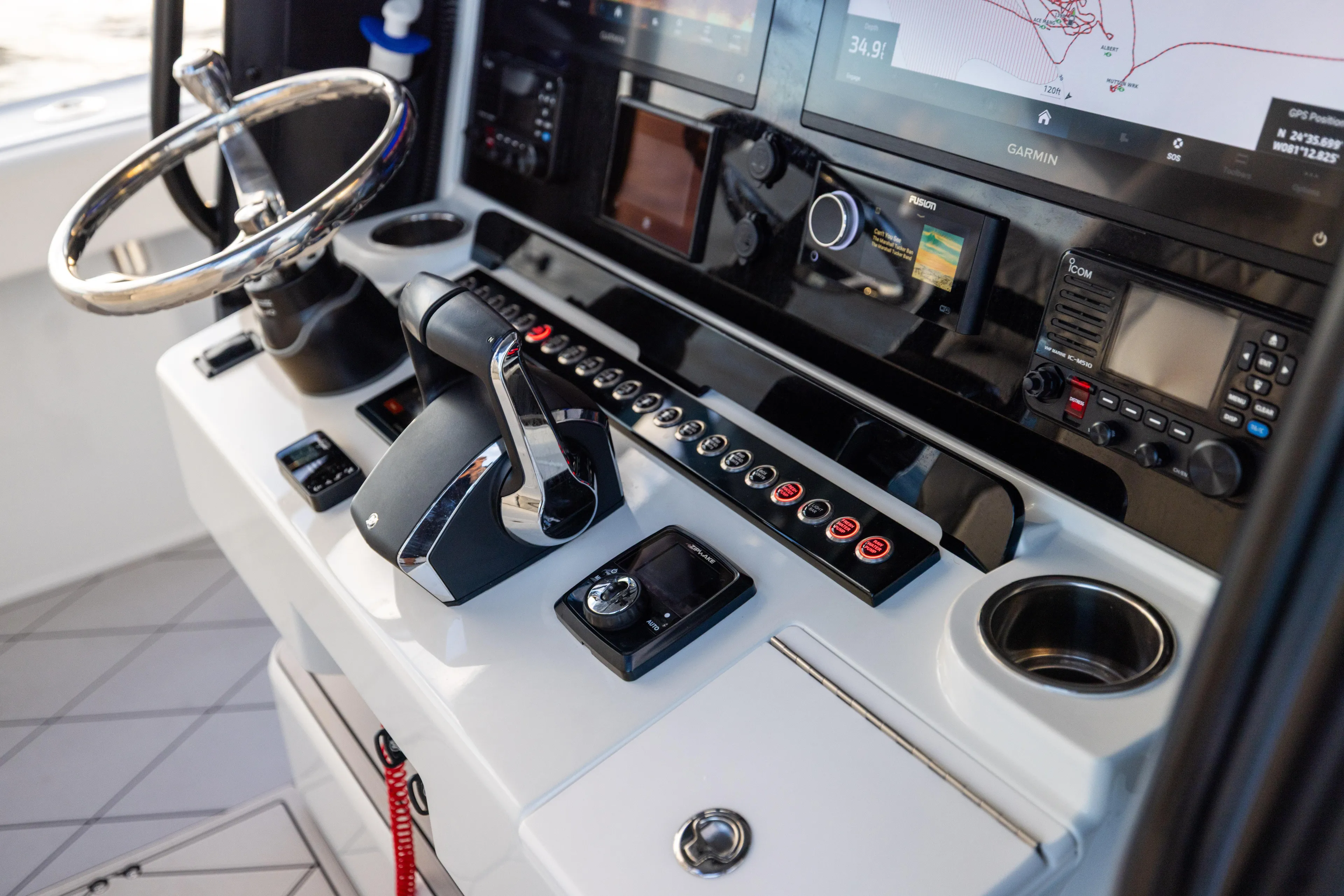  Yacht Photos Pics Control panel of 2025 Freeman 34 VH boat with advanced navigation systems.
