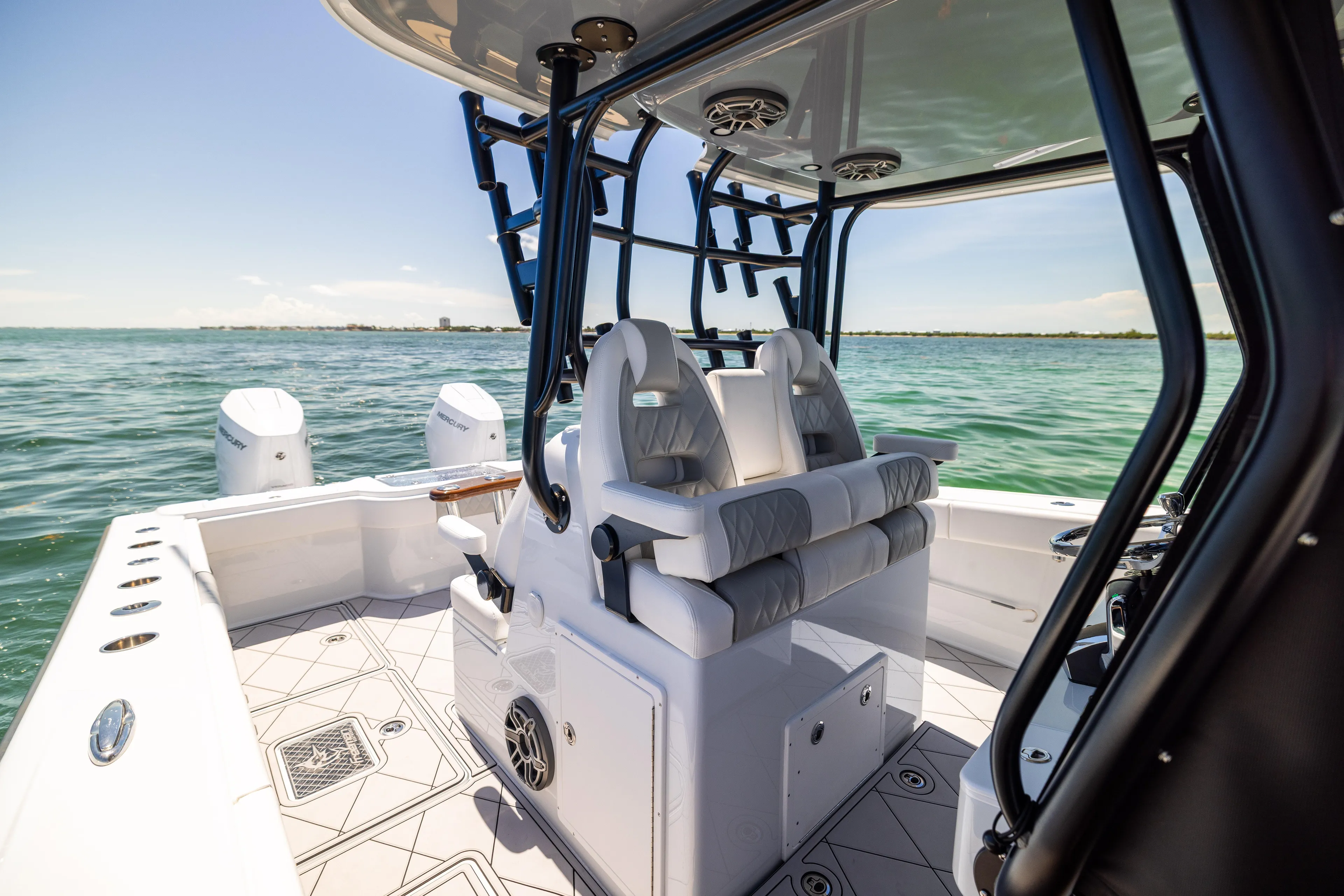  Yacht Photos Pics 2025 Freeman 34 VH boat interior with luxurious seating on open water.