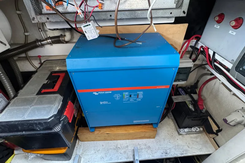 Talon Yacht Photos Pics Electrical system setup in a 2011 Sunreef 62 yacht, featuring Victron Energy equipment.