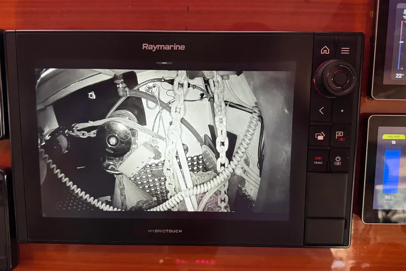 Talon Yacht Photos Pics Raymarine display on 2011 Sunreef 62 yacht showing anchor chain and equipment.