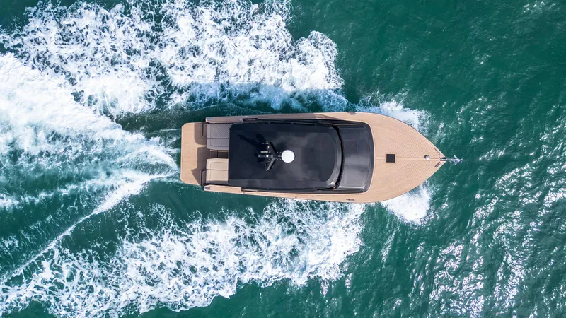  Yacht Photos Pics Aerial view of 2024 Colnago C38 OPEN yacht cruising on the ocean.