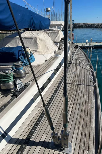  Yacht Photos Pics Sailing yacht deck of 1999 Nautor Swan 68, featuring winches and rigging.