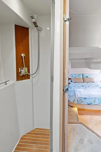 Have Another Yacht Photos Pics 2016 Beneteau Monte Carlo 4 yacht interior with shower and cozy bedroom.