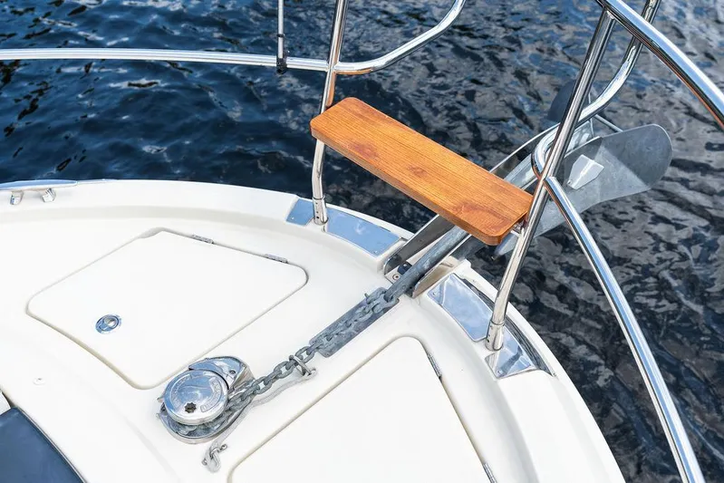 Have Another Yacht Photos Pics Beneteau Monte Carlo 4 yacht anchor system, 2016 model, with wooden step and stainless steel fittings.