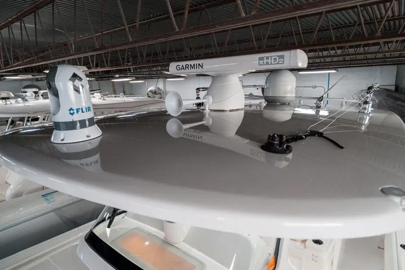 Tighten Up Yacht Photos Pics 2020 Intrepid 407 Panacea boat with Garmin and FLIR equipment on the roof.