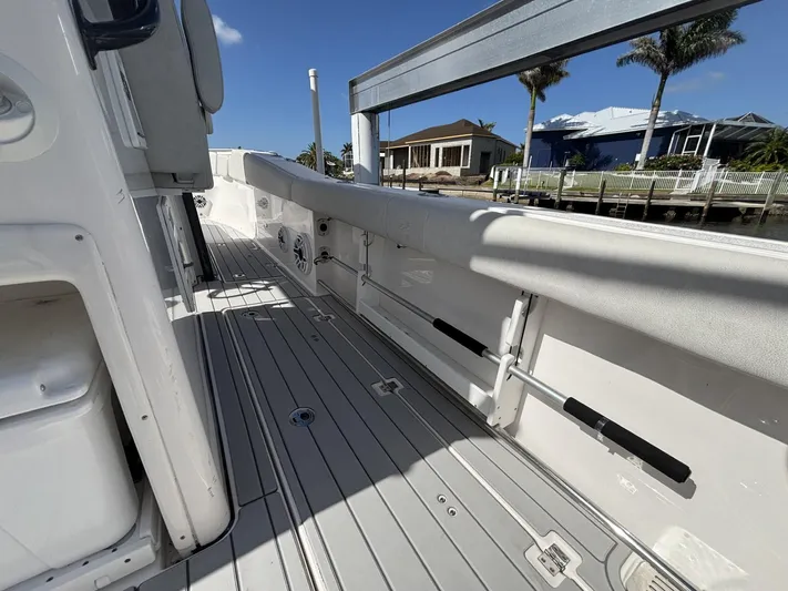  Yacht Photos Pics 2023 Sea Fox 328 Commander boat deck with sleek design and modern features.