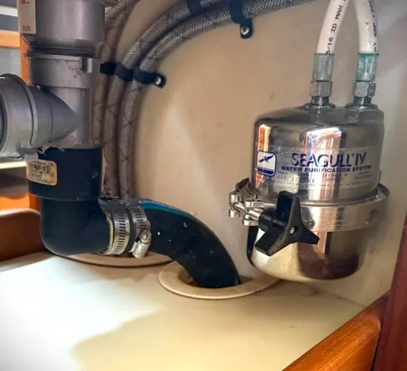 Azure Yacht Photos Pics Water purification system in 2005 Pacific Seacraft 40 yacht interior.