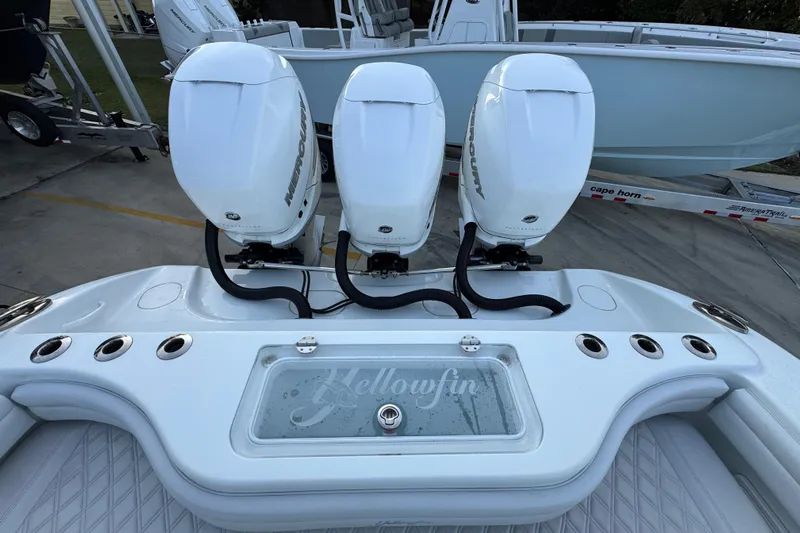  Yacht Photos Pics 2019 Yellowfin 34 Offshore boat with triple Mercury outboard engines.