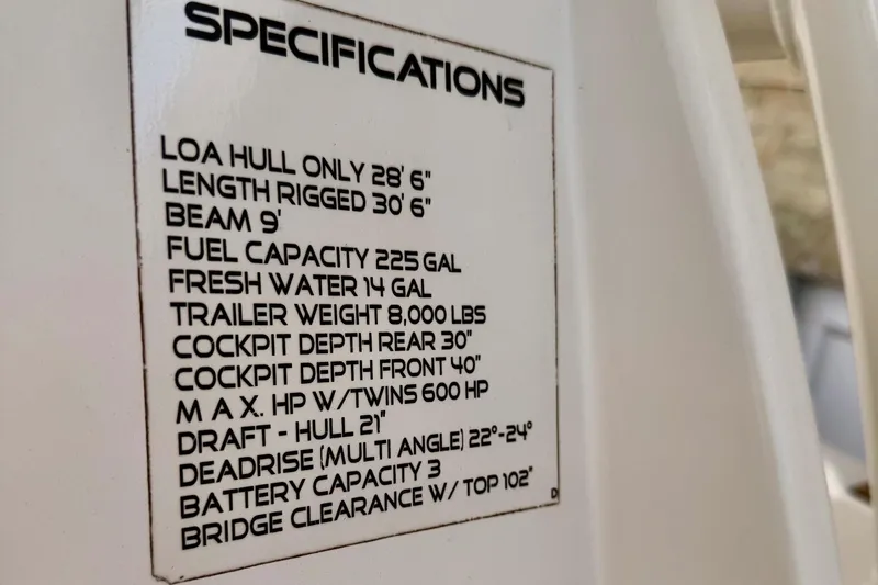  Yacht Photos Pics 2016 Sailfish 290 CC specifications: 28'6" hull, 30'6" rigged, 225 gal fuel, 600 HP max.