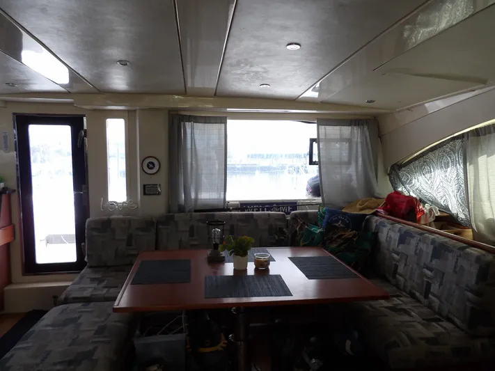  Yacht Photos Pics Interior of 2014 Leopard 48 yacht with spacious seating and dining area.