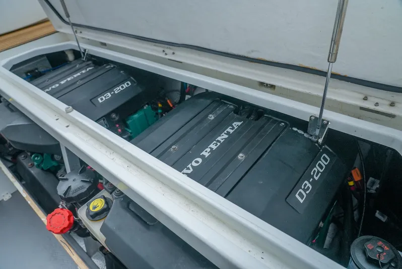 Dark Side Yacht Photos Pics Engine compartment of 2017 Jeanneau NC11 with Volvo Penta D3-200 engines.