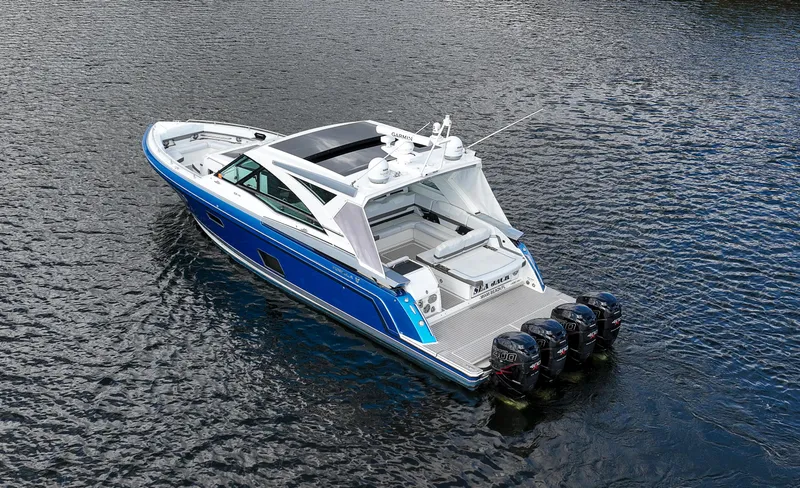 Andrea Christine Yacht Photos Pics 2019 Formula 430 Super Sport Crossover boat on water, featuring sleek design and powerful engines.