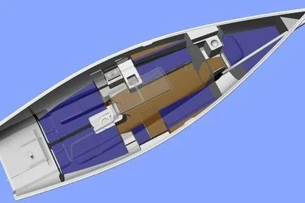 Elvis Yacht Photos Pics 2015 J Boats J 111 interior layout, top view, blue and brown sections.