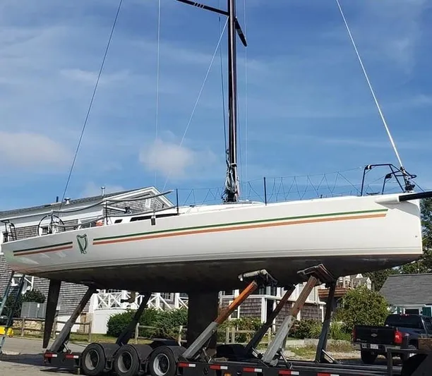 Ceilidh Yacht Photos Pics 2018 J Boats J/121 sailboat on trailer, ready for transport.