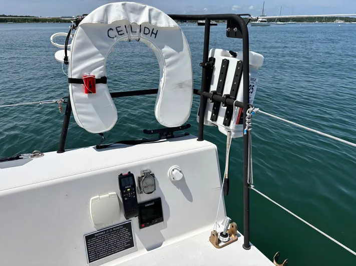 Ceilidh Yacht Photos Pics 2018 J Boats J/121 cockpit with life preserver and navigation equipment.