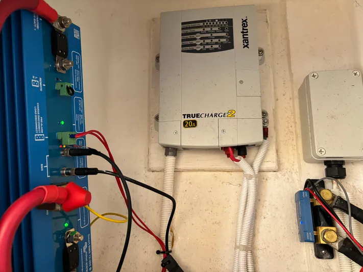 Ceilidh Yacht Photos Pics Electrical system components on a 2018 J Boats J/121, featuring Xantrex TrueCharge2 charger.