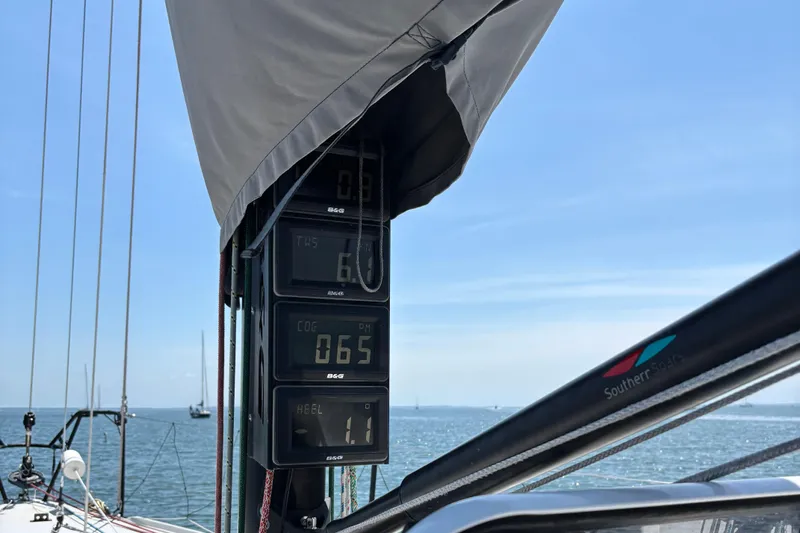 Ceilidh Yacht Photos Pics Sailing instruments on a 2018 J Boats J/121, displaying speed and heading.