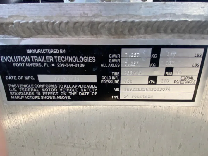  Yacht Photos Pics 2022 Fountain 34 Tournament Edition trailer label by Evolution Trailer Technologies