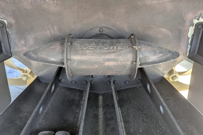  Yacht Photos Pics Side-Power thruster on 2022 Sunseeker Predator 55 EVO yacht, close-up view.