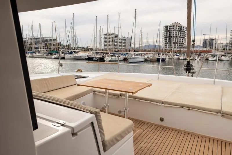 Tatani Yacht Photos Pics Luxurious Bali 4.8 yacht interior with marina view, 2021 model.