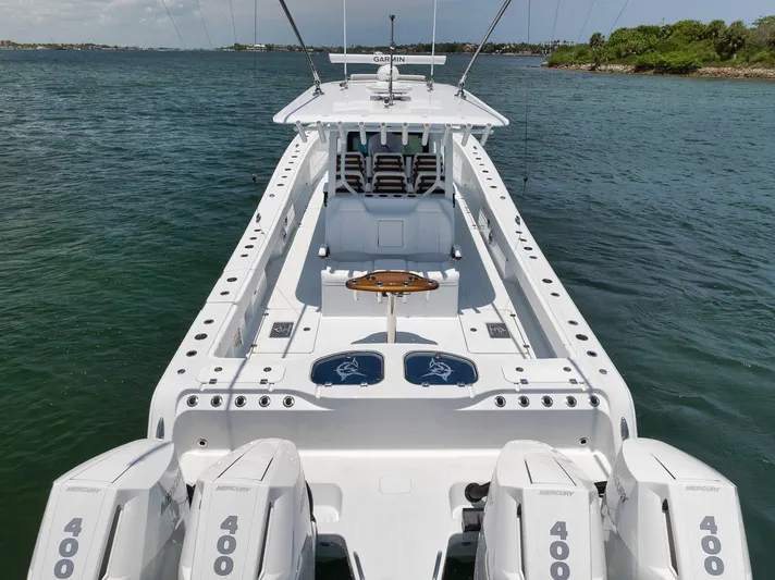 Sycorax Yacht Photos Pics 2024 Freeman 43 CC boat with quad 400 engines on open water.