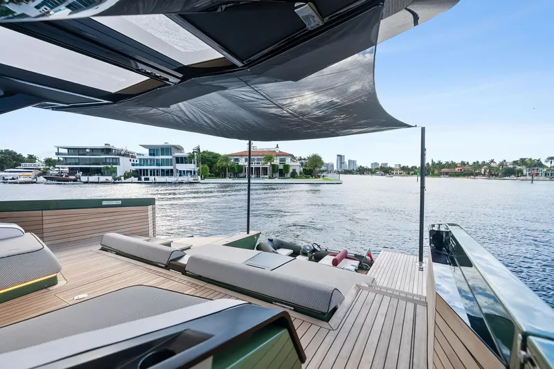 Another World Yacht Photos Pics Luxurious 2025 Wally Wallytender 100 yacht with spacious deck and waterfront view.