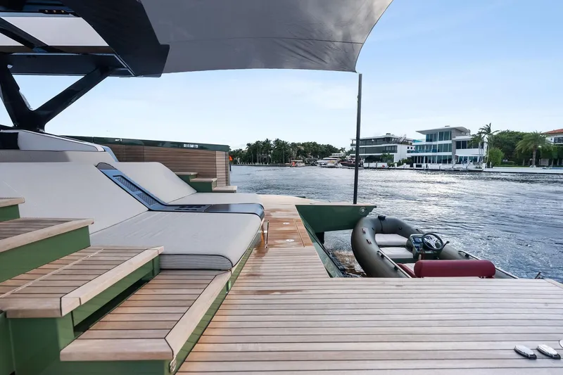 Another World Yacht Photos Pics Luxurious 2025 Wally Wallytender 100 yacht with spacious deck and waterfront view.