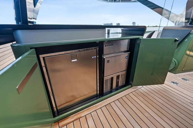 Another World Yacht Photos Pics Built-in stainless steel appliances on 2025 Wally Wallytender 100 yacht deck.