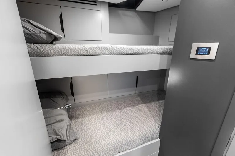 Another World Yacht Photos Pics Modern bunk bed cabin in 2025 Wally Wallytender 100 yacht interior.