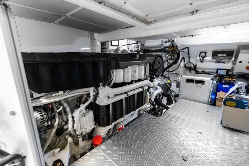 Another World Yacht Photos Pics Engine room of 2025 Wally Wallytender 100 yacht, showcasing advanced machinery and equipment.