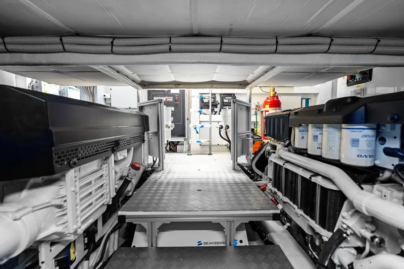 Another World Yacht Photos Pics Engine room of 2025 Wally Wallytender 100 yacht, showcasing advanced machinery and equipment.