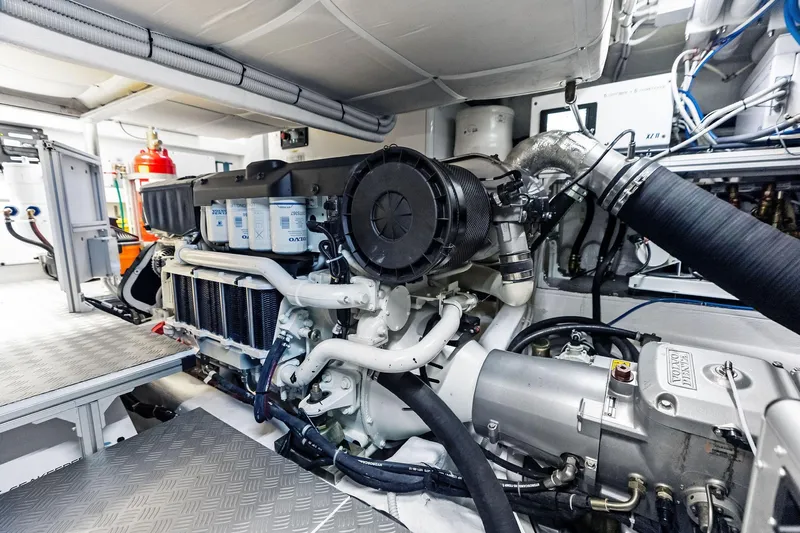 Another World Yacht Photos Pics Engine room of 2025 Wally Wallytender 100 yacht, showcasing advanced machinery and components.