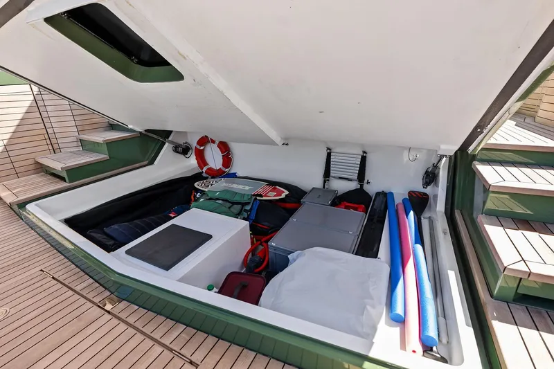 Another World Yacht Photos Pics Storage compartment of 2025 Wally Wallytender 100 yacht, featuring various equipment and accessories.