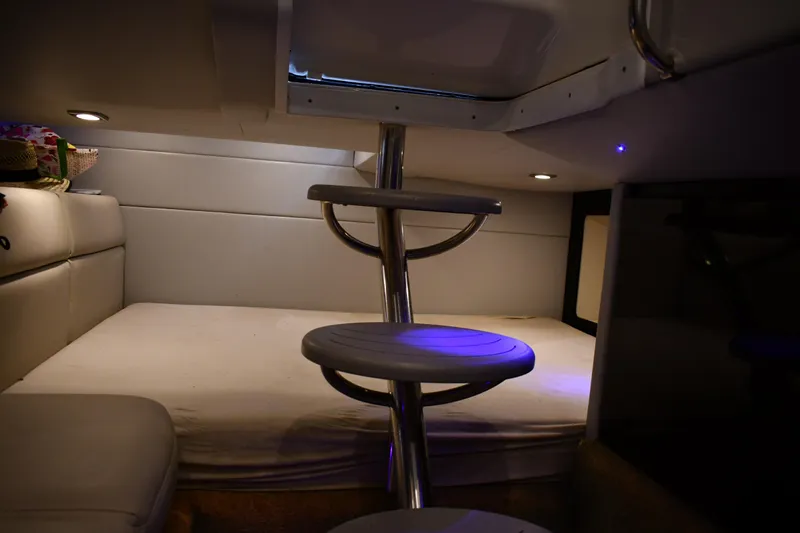 M/v Summer Wind Yacht Photos Pics 2018 Formula 350 Crossover Bowrider OB cabin interior with cozy seating and ambient lighting.